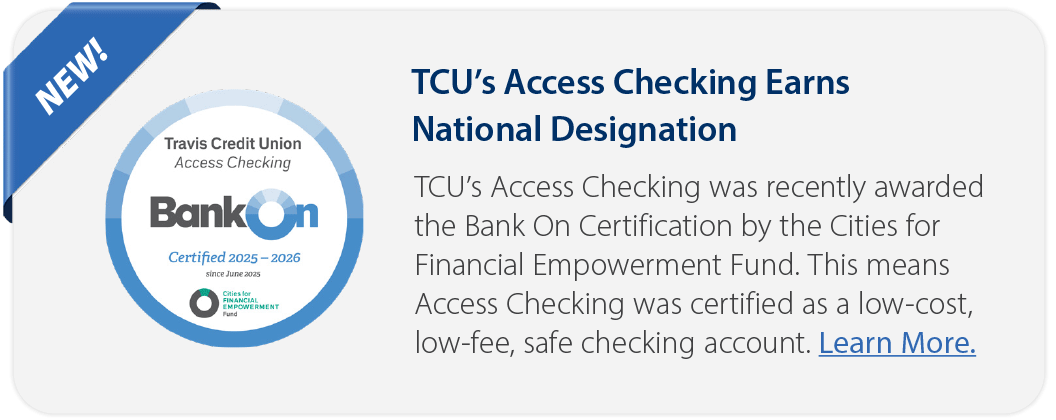 Bank On certified 2025 Travis credit union access checking